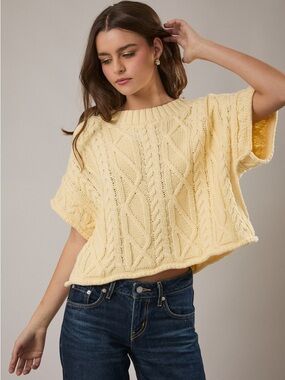 NWT Le Lis Cotton Cable Knit Butter Yellow Cropped Sweater Size S